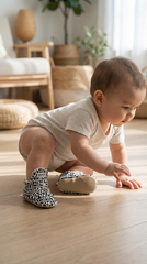 Kokopatik, Non-Slip Sole, Organic Cotton Lined, Unisex Baby Booties, Alphabet Patterned Booties
