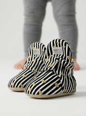 Gold Hearth Pattern Slippers, Non-Slip Sole, Organic Cotton Lined, Unisex Baby Slippers