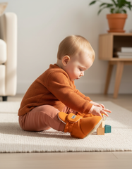 Orange Fleece Baby Booties – Soft, Non-Slip Indoor Slippers for Babies