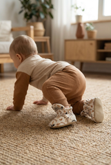 Salmon Bunny Pattern Slippers, Non-Slip Sole, Organic Cotton Lined, Unisex Baby Slippers