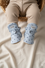 White Denim Pattern, Non-Slip Sole, Organic Cotton Lined, Unisex Baby Slippers