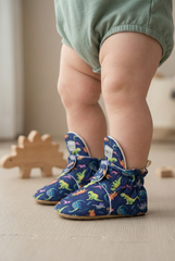 Dinno Pattern Slippers, Non-Slip Sole, Organic Cotton Lined, Unisex Baby Slippers