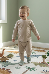 Make It Yours – Personalized Green Dino Booties for Babies | Non-Slip, Cotton, Unisex