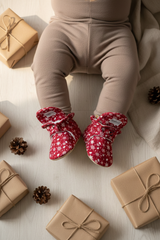 Burgundy Snow Pattern Slippers, Non-Slip Sole, Organic Cotton Lined, Unisex Baby Slippers