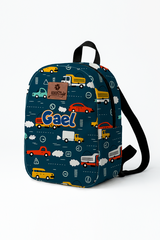 Cars Pattern Personalized Toddler Backpack – Small Size Kids Backpack for Ages 1–3, Daycare Bag