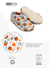 Kokopatik Organic Cotton Baby Booties, Non-Slip Sole, Newborn Shoe, Indoor/Creche Footwear, Basketball