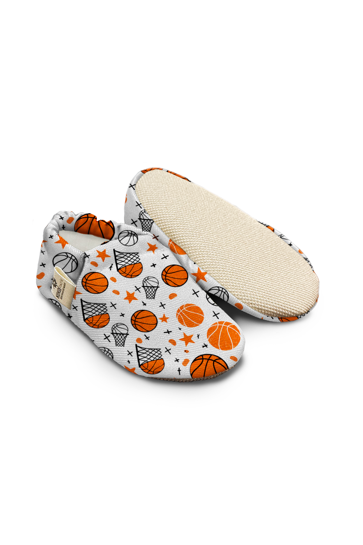 Kokopatik Organic Cotton Baby Booties, Non-Slip Sole, Newborn Shoe, Indoor/Creche Footwear, Basketball
