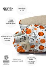 Kokopatik Organic Cotton Baby Booties, Non-Slip Sole, Newborn Shoe, Indoor/Creche Footwear, Basketball