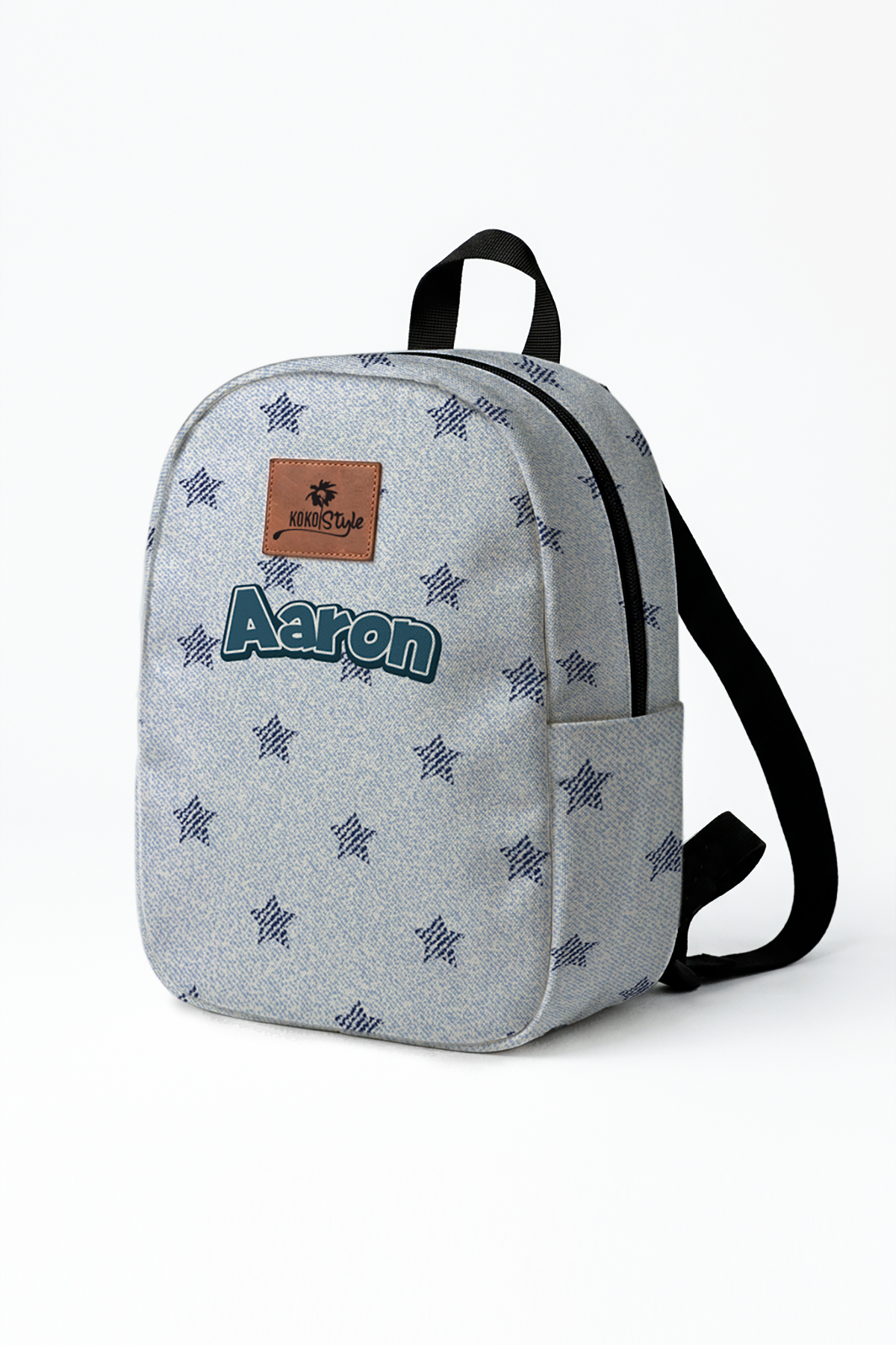 White Denim Pattern Personalized Toddler Backpack – Small Size Kids Backpack for Ages 1–3, Daycare Bag