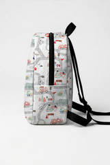 Big Adventure in Traffic Pattern Personalized Toddler Backpack – Small Size Kids Backpack for Ages 1–3, Daycare Bag