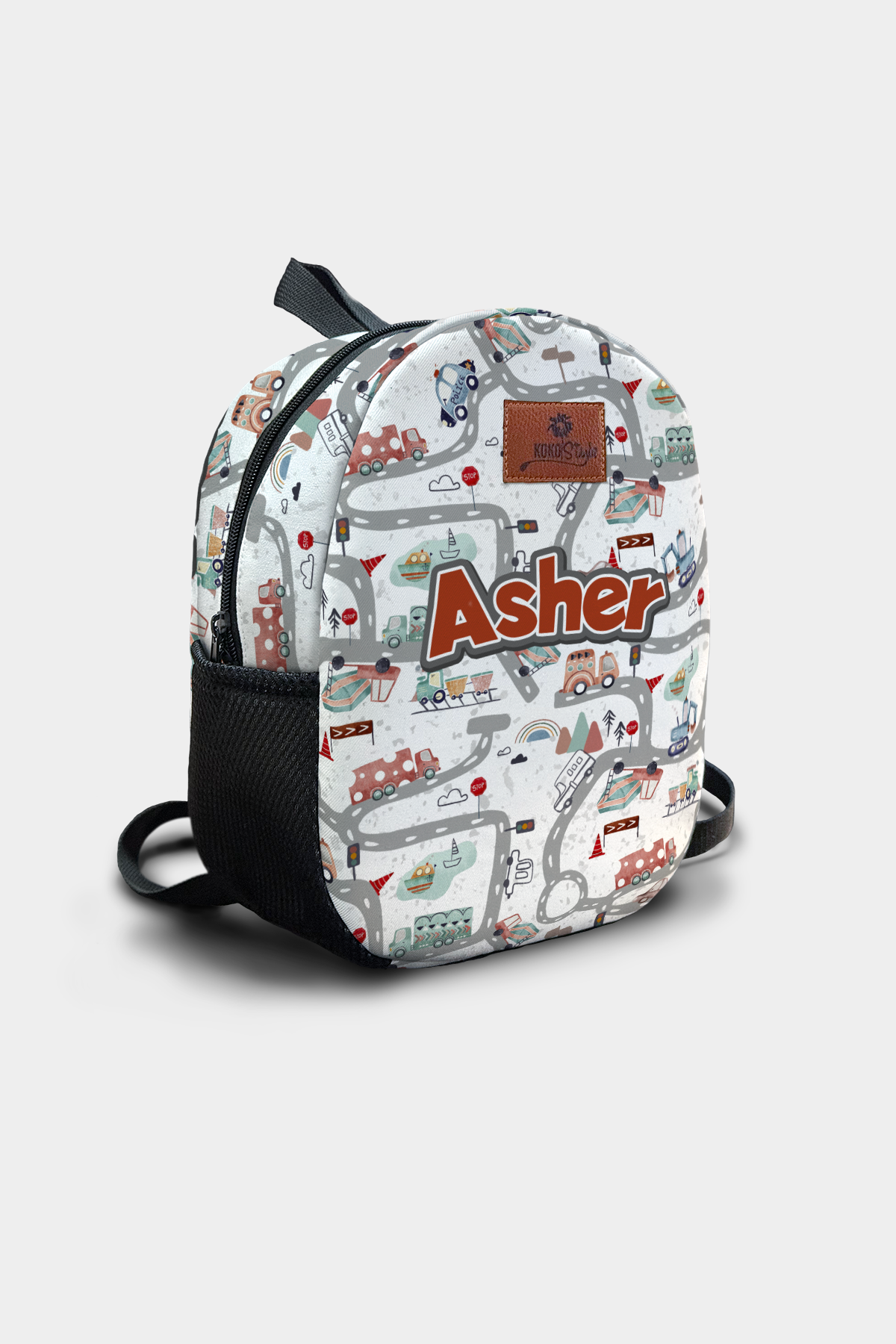 Big Adventure in Traffic Pattern Personalized Backpack – Medium Size Kids Backpack for Ages 3–6, Daycare Bag