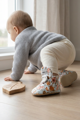 Boho Floral Baby Booties – Soft Organic Cotton Slippers with Non-Slip Sole