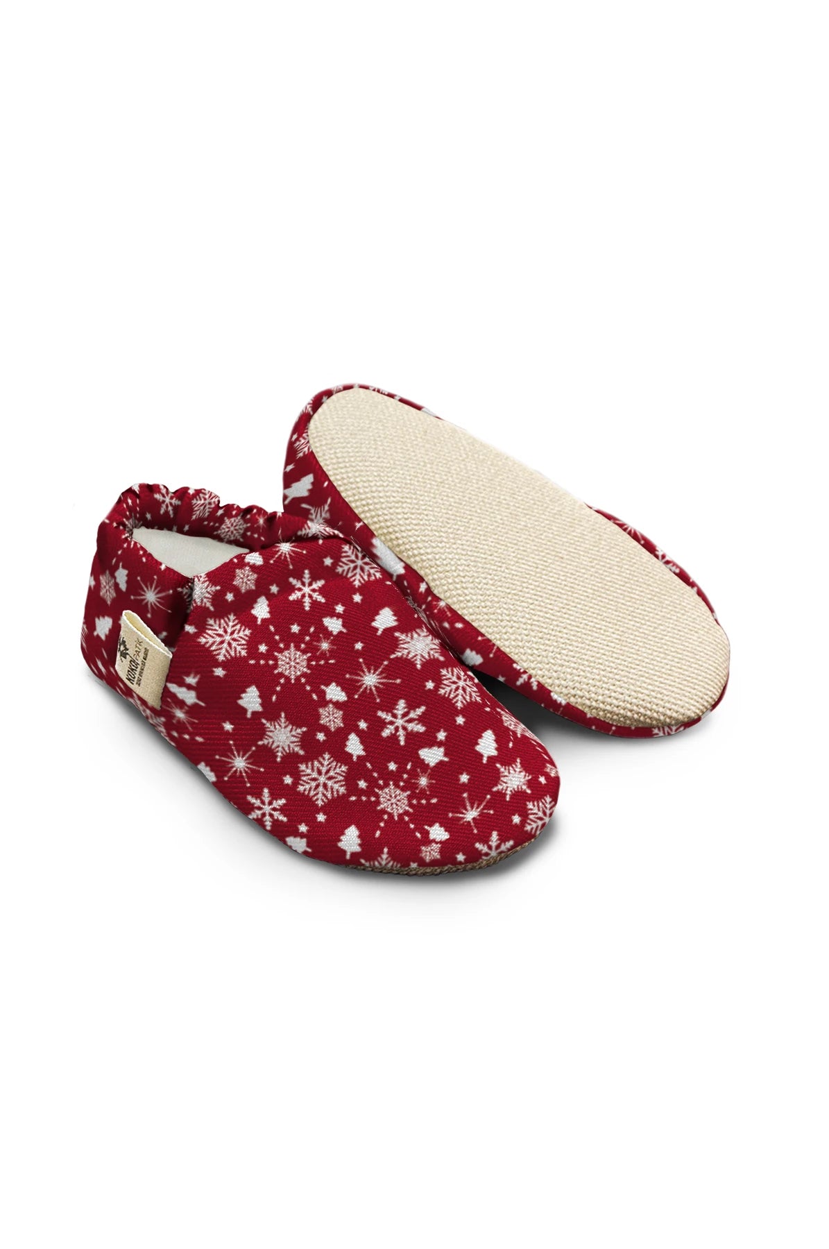 Kokopatik Organic Cotton Baby Booties – Non-Slip Sole, Newborn Booties, Home & Nursery Shoes, Burgundy Snow Pattern Booties