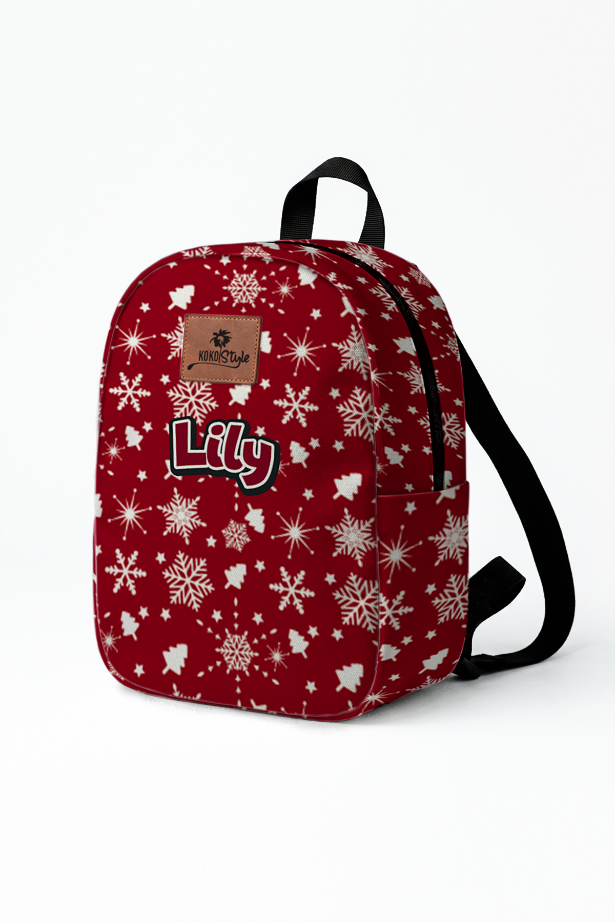 Burgundy Snow Pattern Personalized Toddler Backpack – Small Size Kids Backpack for Ages 1–3, Daycare Bag