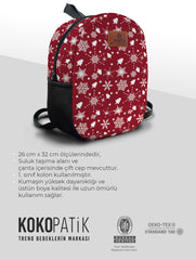 Burgundy Snow Pattern Preschool Backpack – Medium Size Kids Backpack for Ages 3–5, Daycare Bag