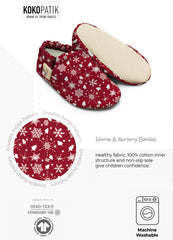 Kokopatik Organic Cotton Baby Booties – Non-Slip Sole, Newborn Booties, Home & Nursery Shoes, Burgundy Snow Pattern Booties
