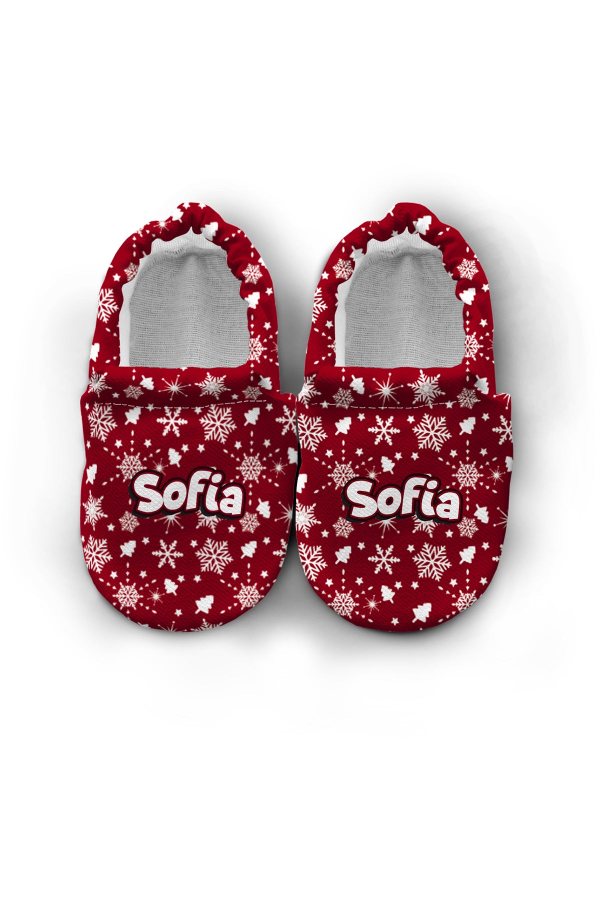 Make It Yours – Personalized Burgundy Snow Pattern Booties for Babies | Non-Slip, Cotton, Unisex