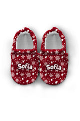 Make It Yours – Personalized Burgundy Snow Pattern Booties for Babies | Non-Slip, Cotton, Unisex