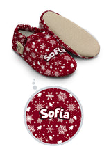 Make It Yours – Personalized Burgundy Snow Pattern Booties for Babies | Non-Slip, Cotton, Unisex
