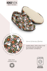 Kokopatik, Non-Slip Sole, Organic Cotton Lined Home Slippers, First Step Shoes, Flowered Rabbit Patterned Slippers