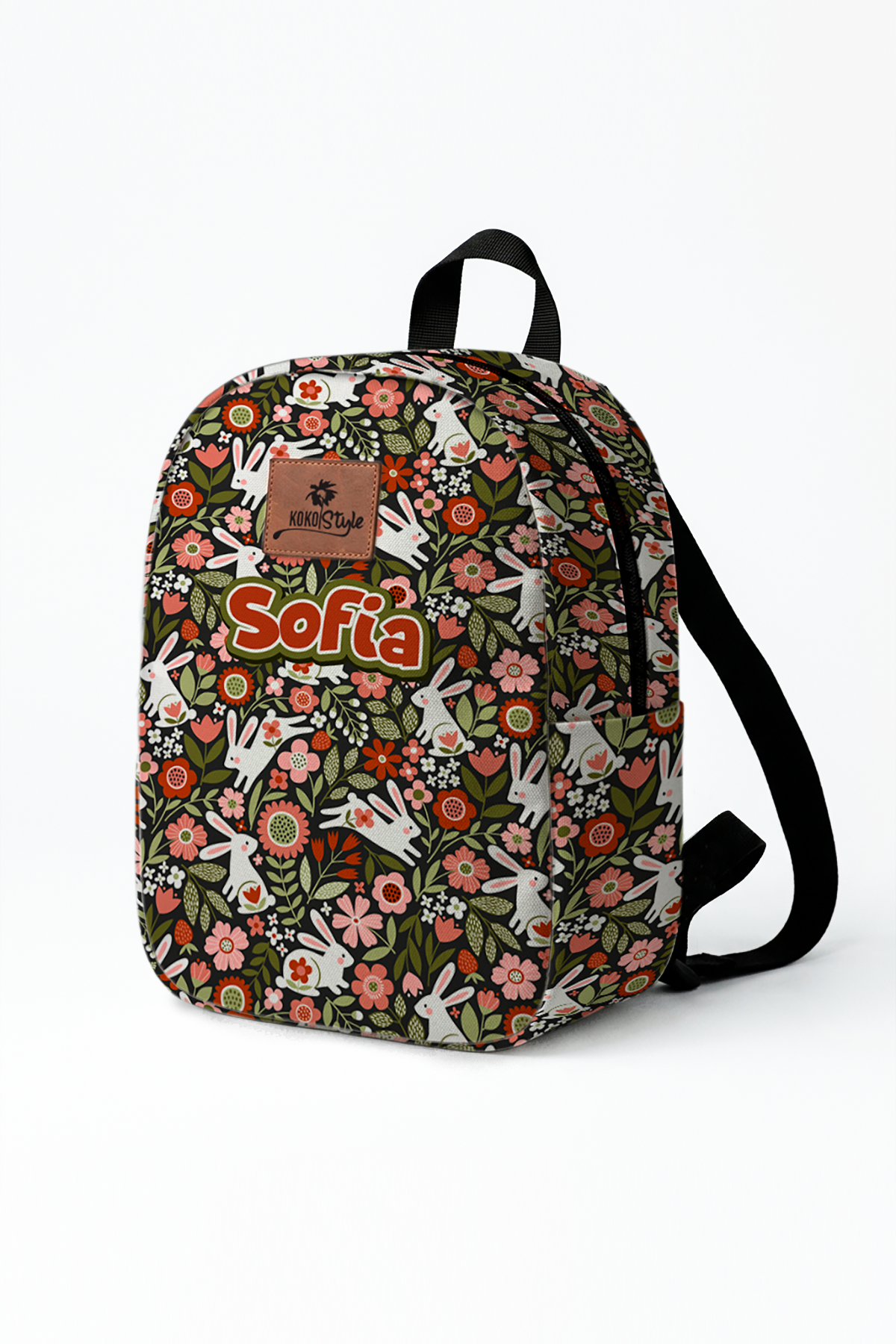 Floral Bunny Pattern Personalized Toddler Backpack – Small Size Kids Backpack for Ages 1–3, Daycare Bag