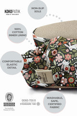 Kokopatik, Non-Slip Sole, Organic Cotton Lined Home Slippers, First Step Shoes, Flowered Rabbit Patterned Slippers