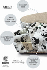 Kokopatik, Non-Slip Sole, Organic Cotton Lined Home Slippers, First Step Shoes, Crazy Panda Patterned Slippers