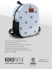 White Denim Pattern Preschool Backpack – Medium Size Kids Backpack for Ages 3–5, Daycare Bag