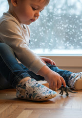 Kokopatik Organic Cotton Baby Booties – Non-Slip Sole, Newborn Booties, Home & Nursery Shoes, Dinosaur Pattern Booties