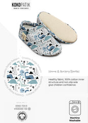 Kokopatik Organic Cotton Baby Booties – Non-Slip Sole, Newborn Booties, Home & Nursery Shoes, Dinosaur Pattern Booties