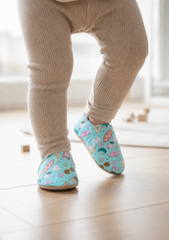 Kokopatik Organic Cotton Baby Booties, Non-Slip Sole, Newborn Shoe, Indoor/Creche Footwear, Flamingo