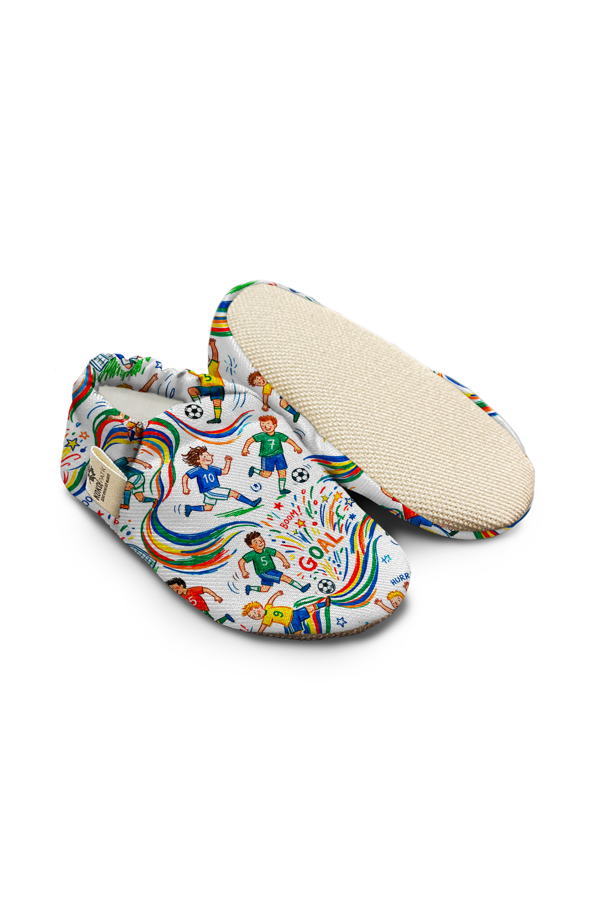 Kokopatik Organic Cotton Baby Booties, Non-Slip Sole, Newborn Shoe, Indoor/Creche Footwear,Football