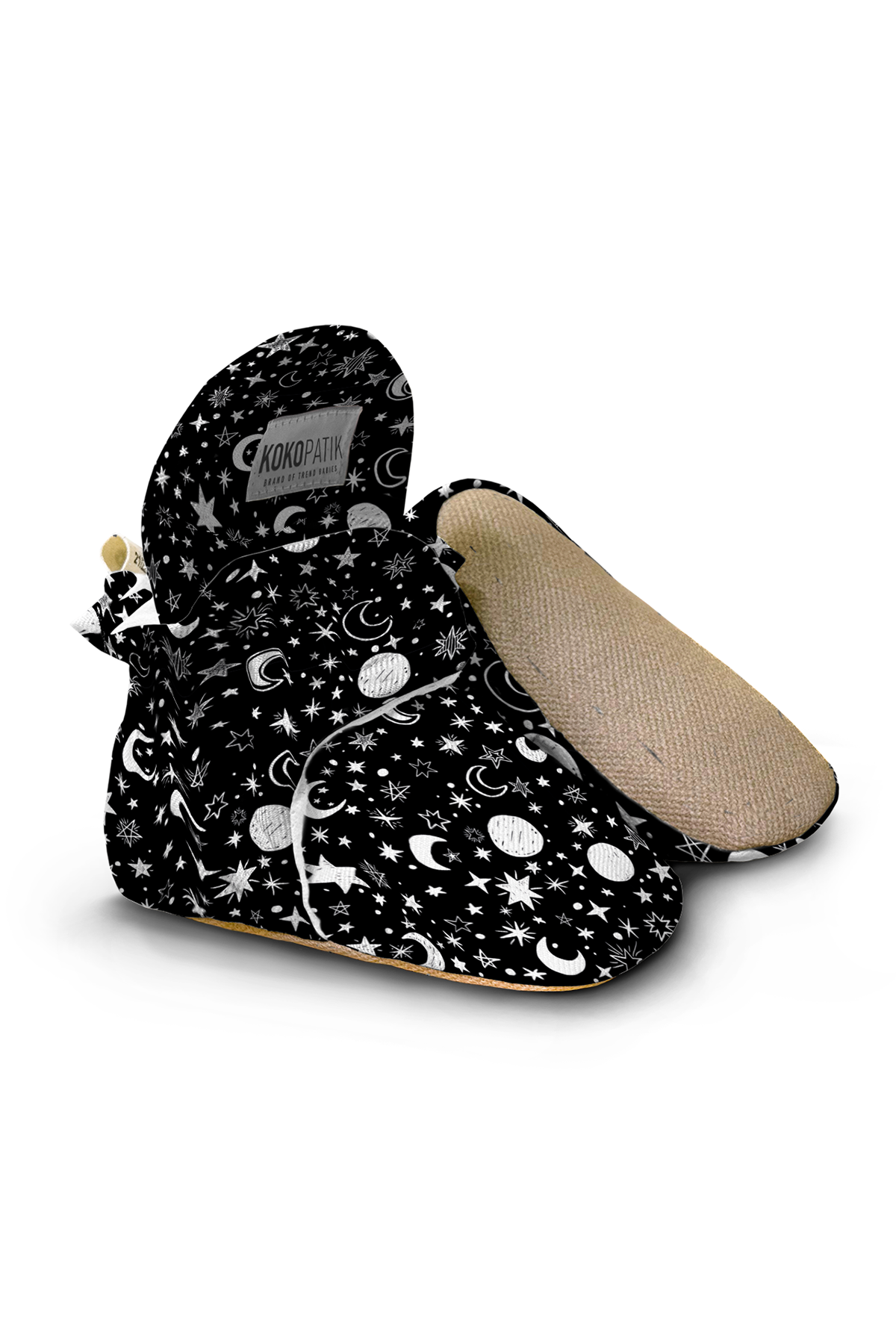 Night Pattern Slippers, Non-Slip Sole, Organic Cotton Lined, Unisex Baby Slippers