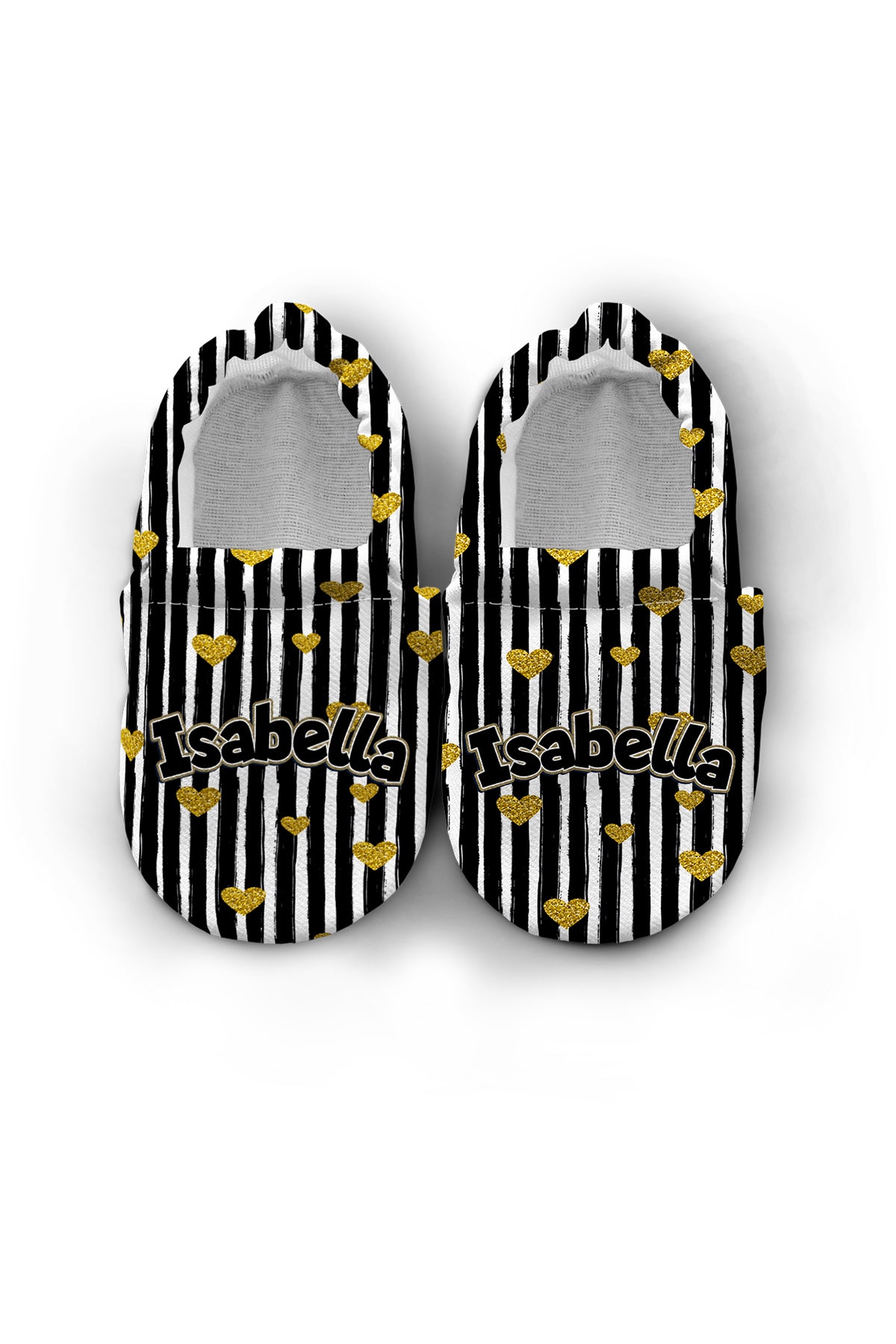 Make It Yours – Personalized Gold Heart Pattern Booties for Babies | Non-Slip, Cotton, Unisex