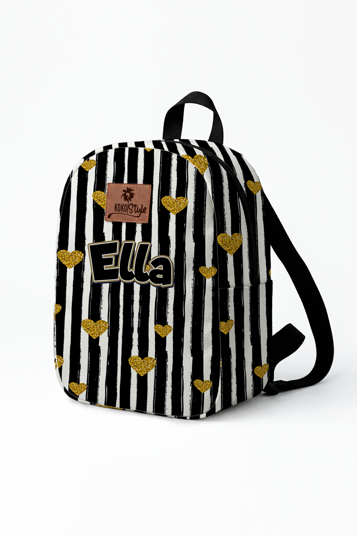 Black & White Heart Pattern Personalized Toddler Backpack – Small Size Kids Backpack for Ages 1–3, Daycare Bag