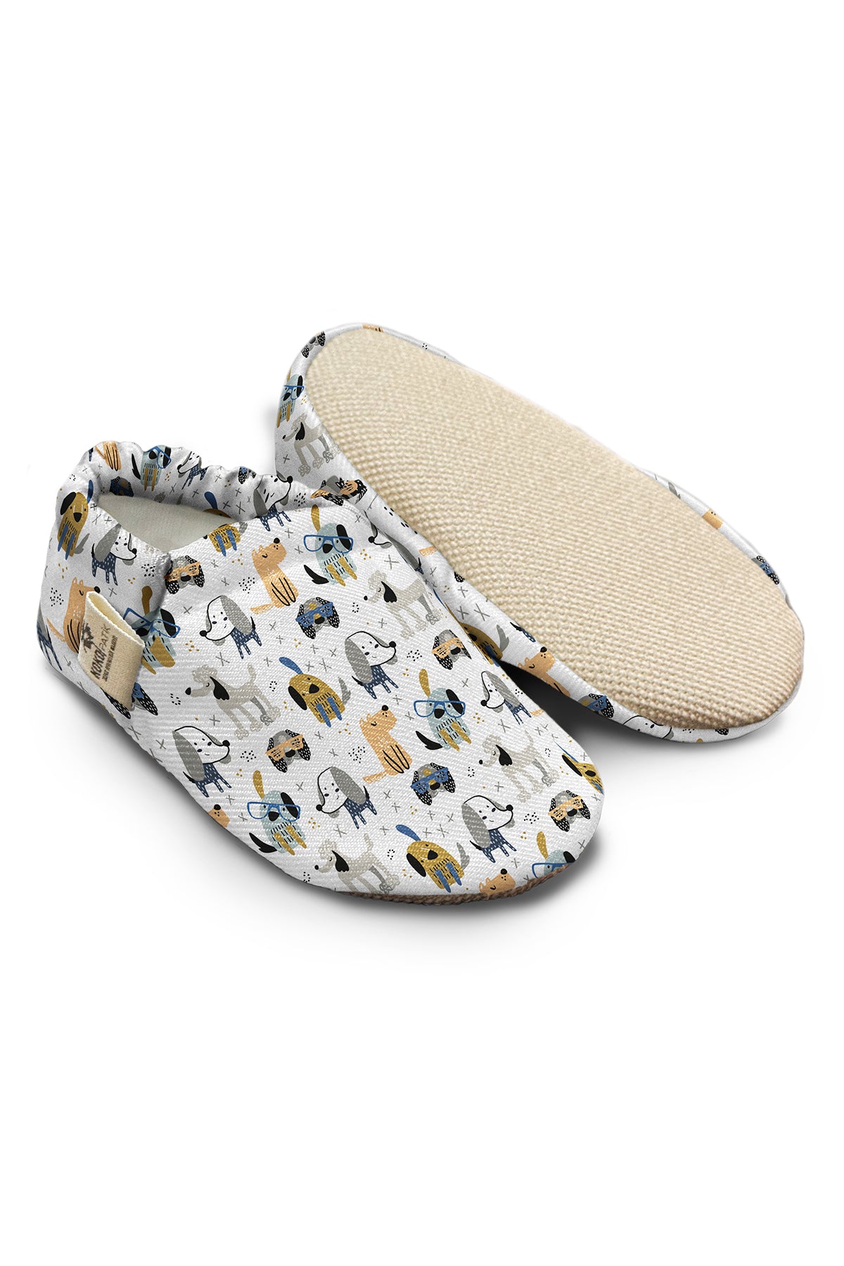 Kokopatik, Organic Cotton Baby Booties, Non-Slip Sole, Newborn Booties, Home Nursery Shoes, Glasses Dog Pattern Booties