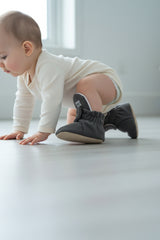 Gray Fleece Baby Booties – Soft, Non-Slip Indoor Slippers for Babies