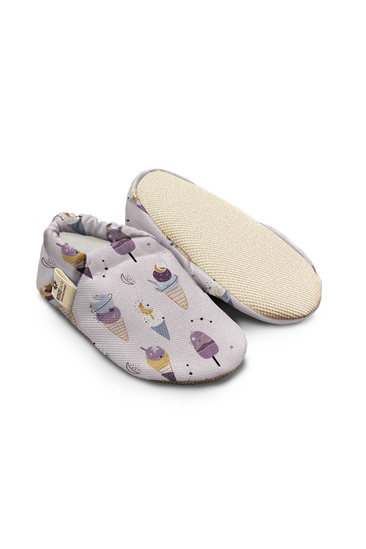 Kokopatik Organic Cotton Baby Booties, Non-Slip Sole, Newborn Shoe, Indoor/Creche Footwear, Ice Cream