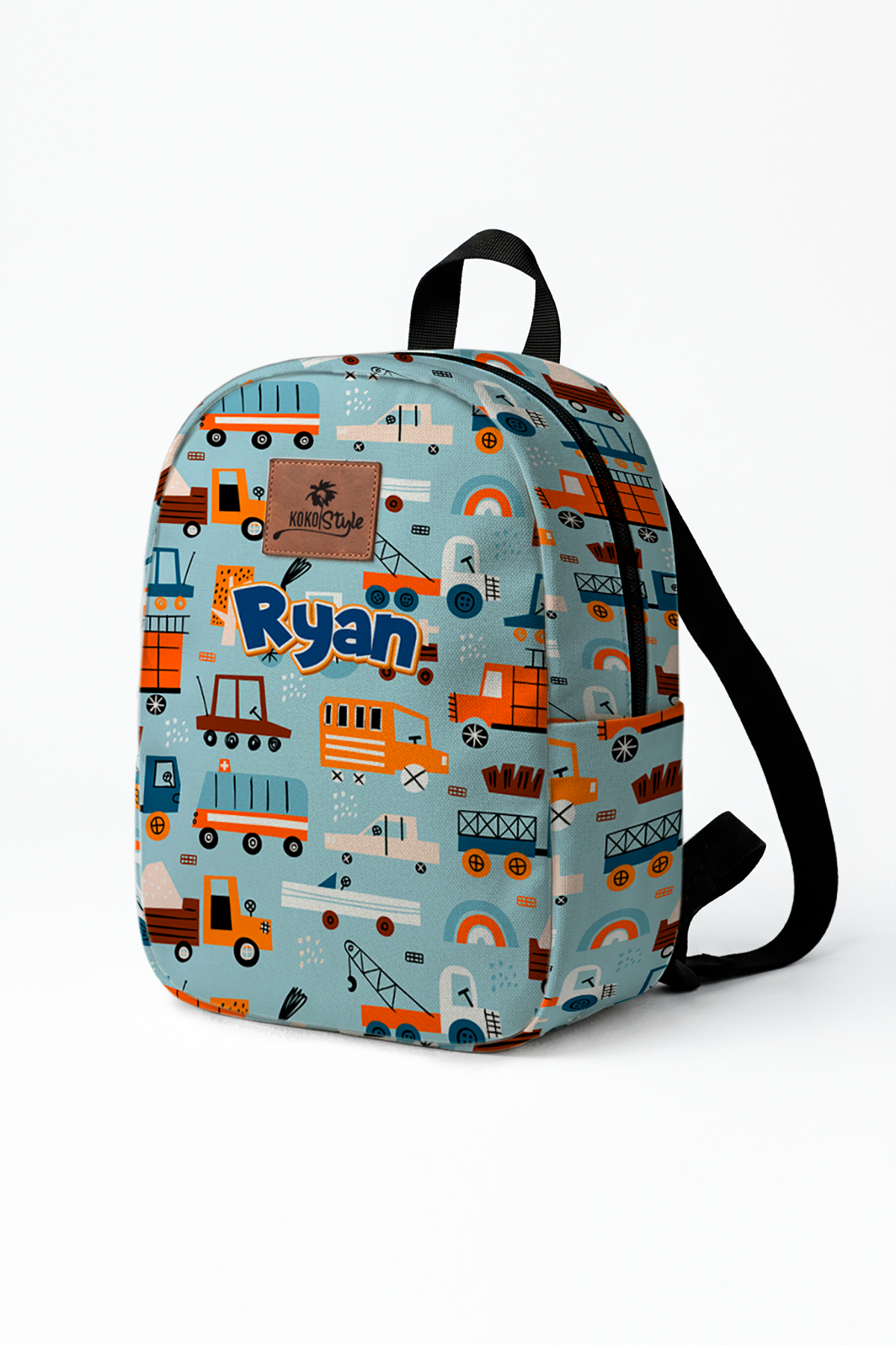 Construction Vehicles Pattern Personalized Toddler Backpack – Small Size Kids Backpack for Ages 1–3, Daycare Bag