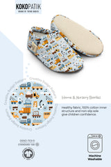 Kokopatik, Non-Slip Sole, Organic Cotton Lined Home Slippers, First Step Shoes, Construction Machinery Patterned Slippers