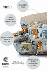 Make It Yours – Personalized Construction Machinery Booties for Babies | Non-Slip, Organic Cotton, First Step Shoes