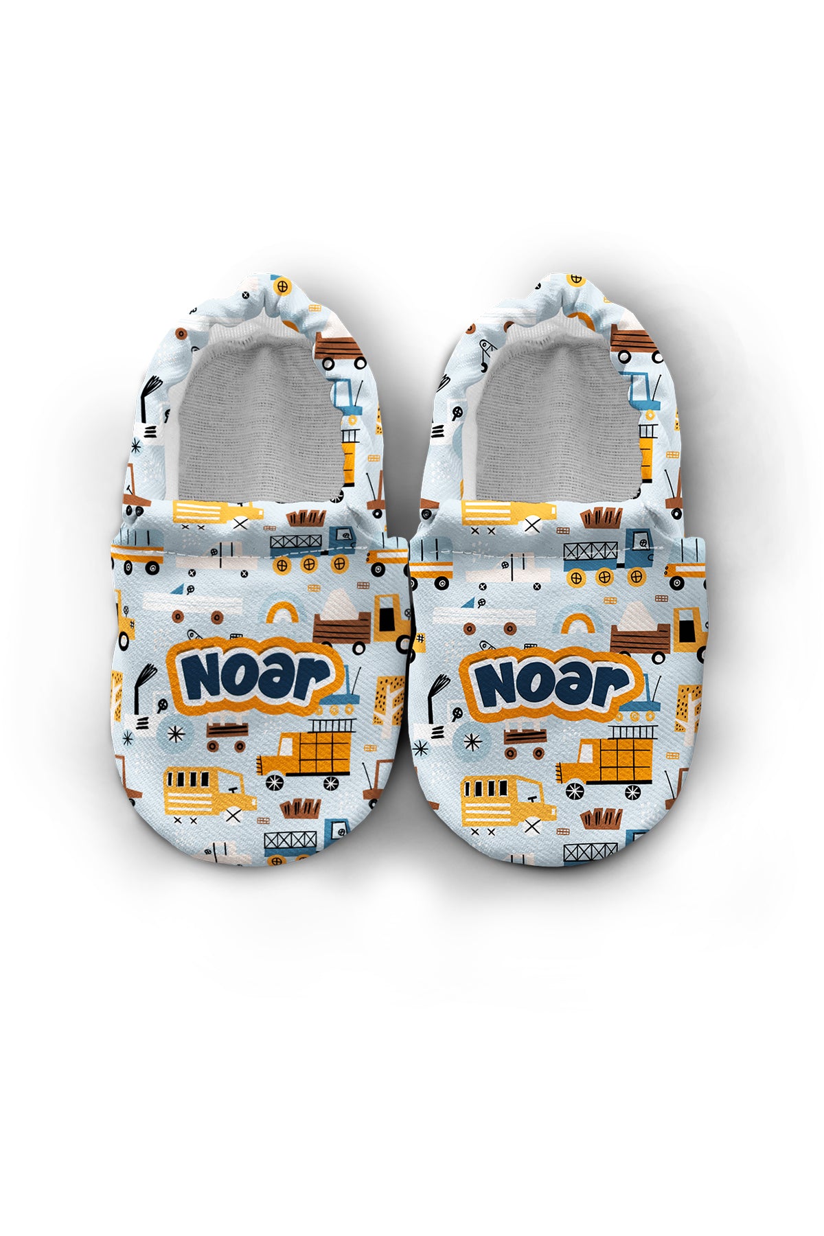 Make It Yours – Personalized Construction Machinery Booties for Babies | Non-Slip, Organic Cotton, First Step Shoes