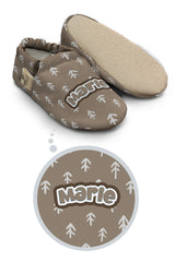Make It Yours – Personalized Brown Arrow Booties for Babies | Non-Slip, Organic Cotton, Home & Nursery Use