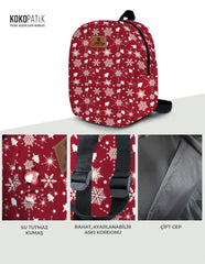 Burgundy Snow Pattern Toddler Backpack – Small Size Kids Backpack for Ages 1–3, Daycare Bag