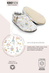 Kokopatik, Non-Slip Sole, Organic Cotton Lined Home Slippers, First Step Shoes, Little Princess Patterned Slippers