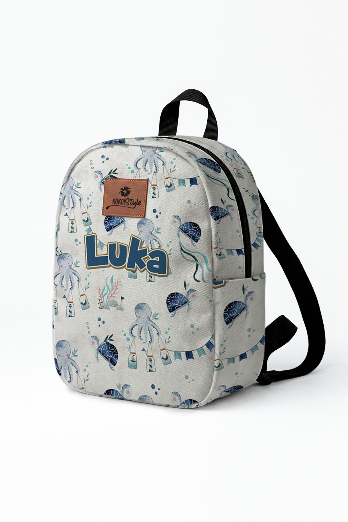 Blue Ocean Adventure Pattern Personalized Toddler Backpack – Small Size Kids Backpack for Ages 1–3, Daycare Bag