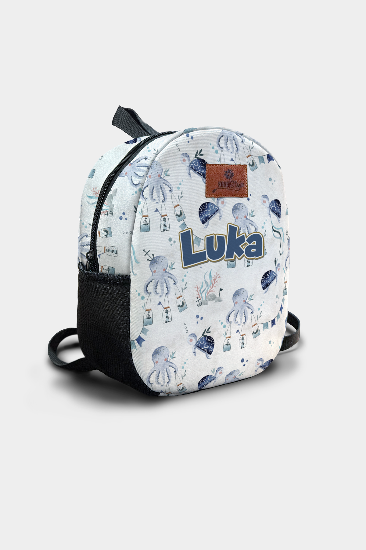 Blue Ocean Adventure Pattern Personalized Backpack – Medium Size Kids Backpack for Ages 3–6, Daycare Bag