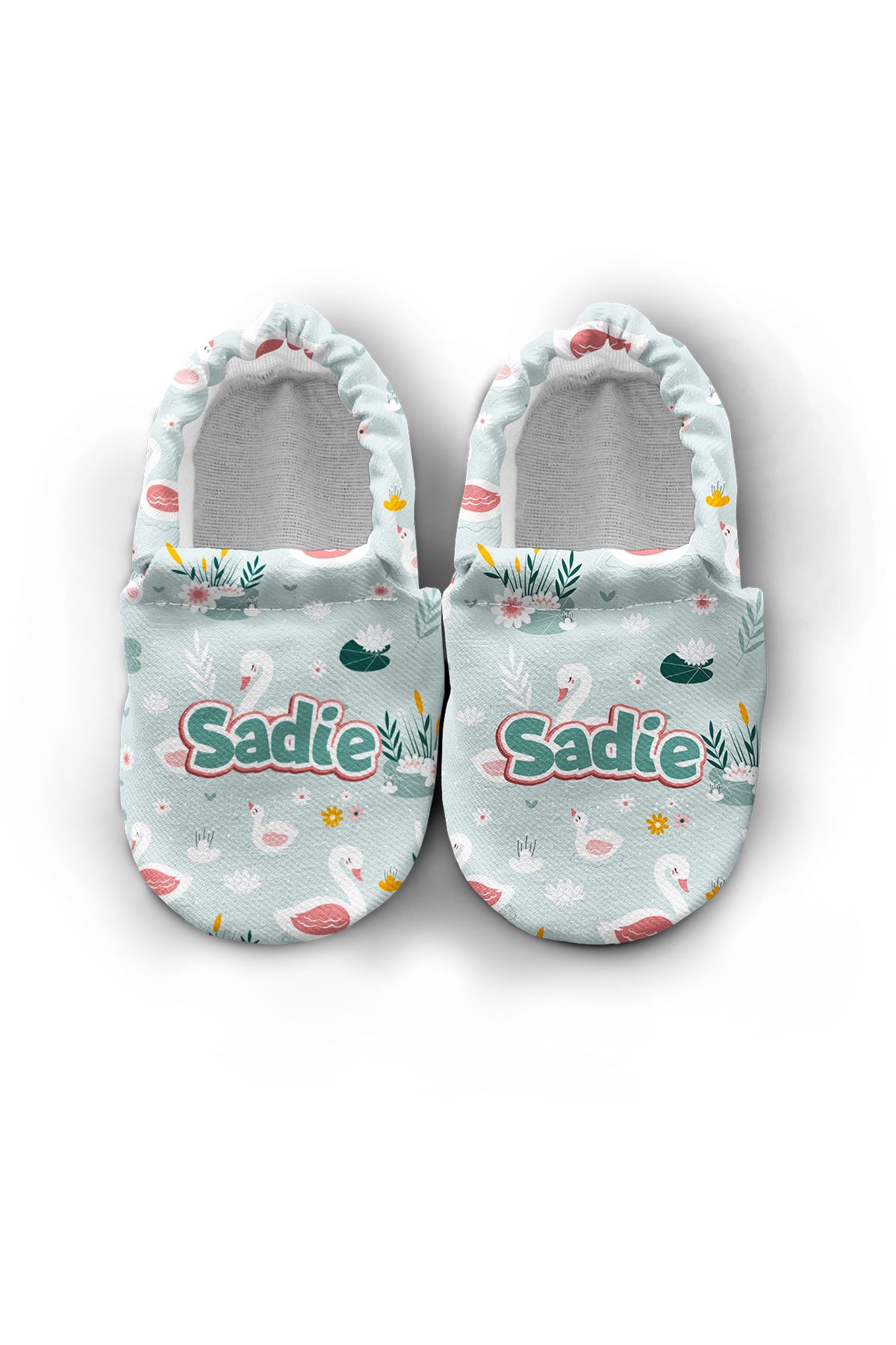 Make It Yours – Personalized Blue Swan Pattern Booties for Babies | Non-Slip, Cotton, Unisex