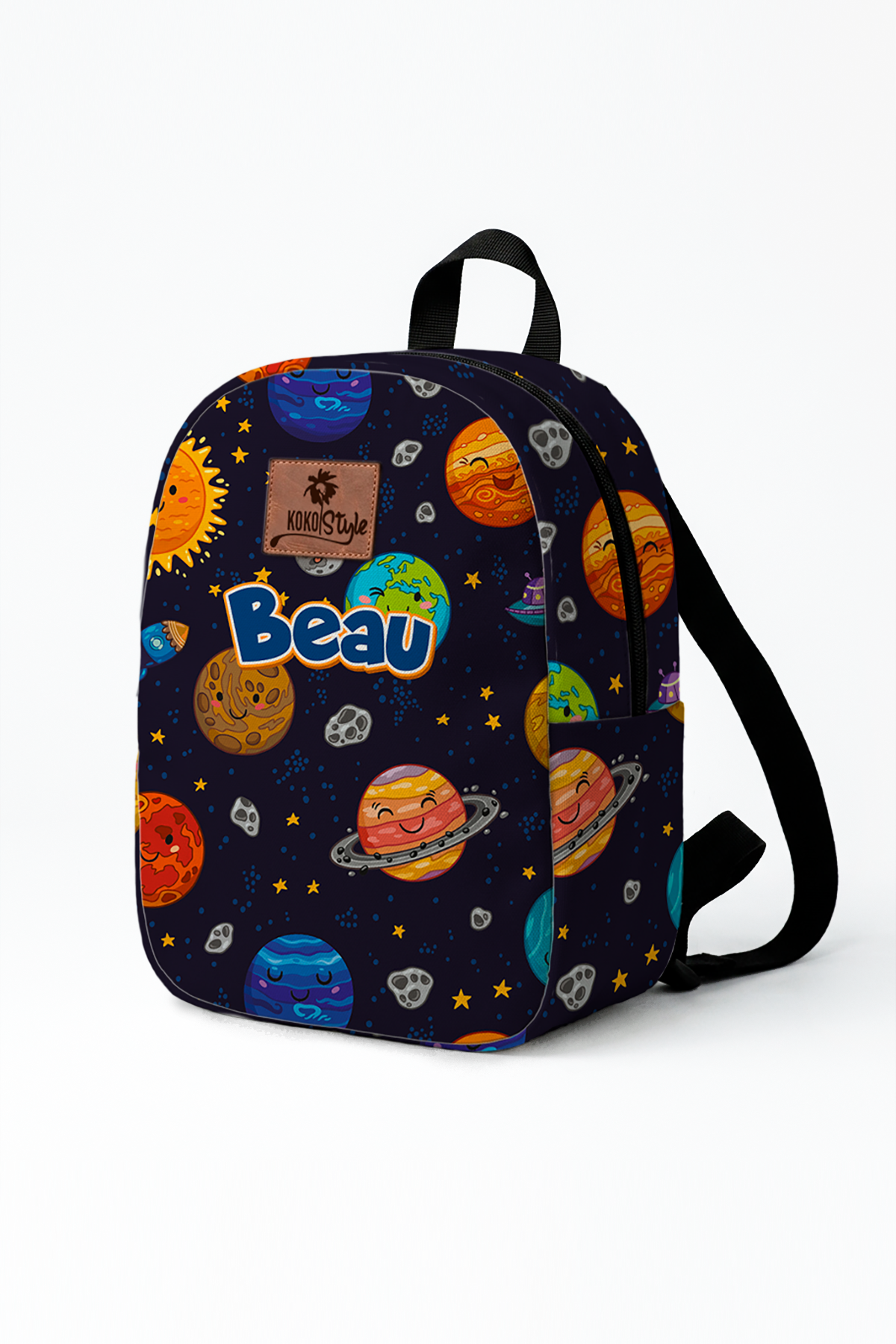 Happy Space Pattern Personalized Toddler Backpack – Small Size Kids Backpack for Ages 1–3, Daycare Bag