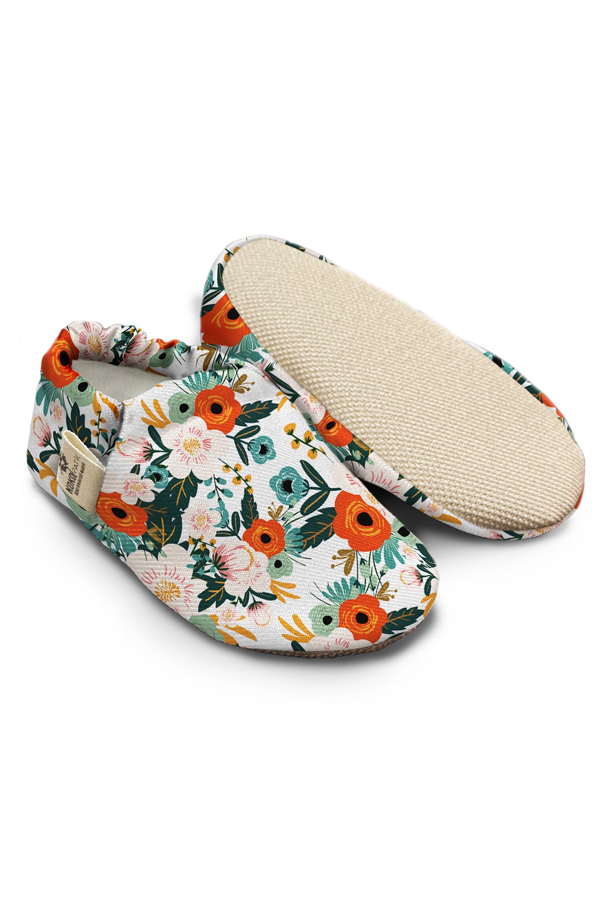 Kokopatik, Non-Slip Sole, Organic Cotton Lined Home Slippers, First Step Shoes, April Flowers Patterned Slippers
